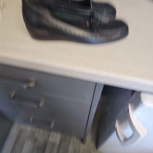Footglove Wider Fit Black Leather Wedge Loafers 5.5 EE978
