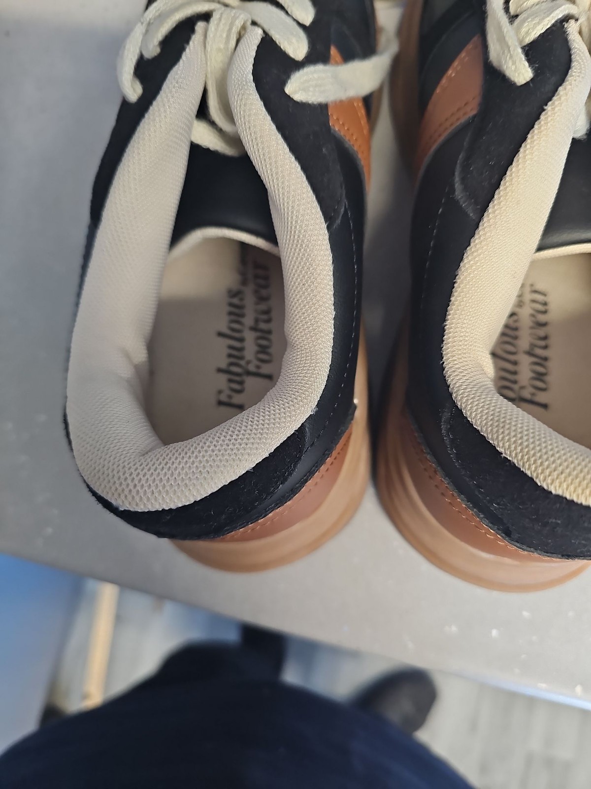 Fabulous Footwear Color-Block Chunky Sneakers in Black and Tan size7 EE974