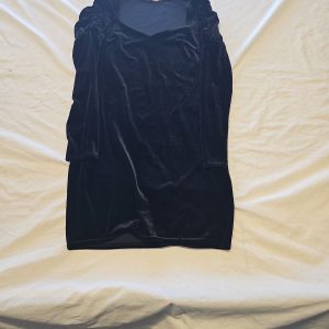 QUIZ Black Velvet Ruched Sleeve Bodycon Mini Dress UK S FF407