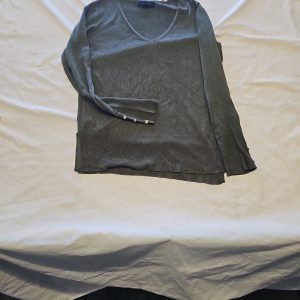 Atmosphere Khaki Green V-Neck Fine Knit Jumper with Button Cuffs uk12 FF405