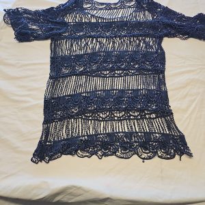 Vintage Navy Blue Guipure Lace Crochet Boho Tunic Top CC943