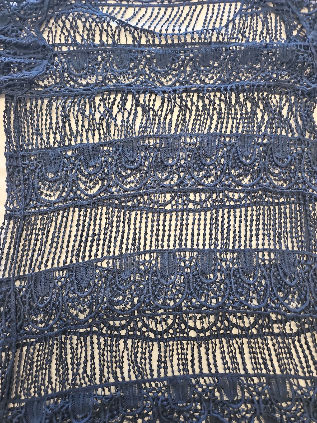 Vintage Navy Blue Guipure Lace Crochet Boho Tunic Top CC943