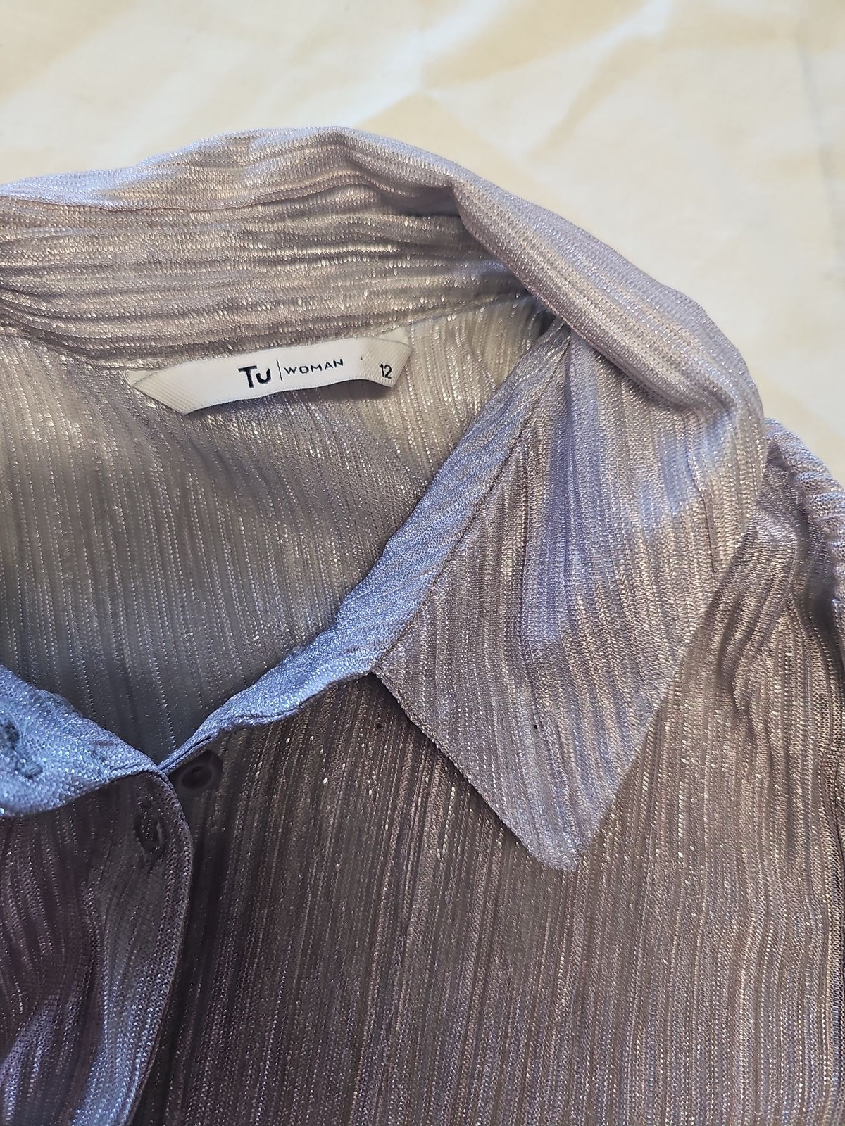 Tu Woman Silver to Black Ombre Pleated Metallic Shirt uk12 CC946