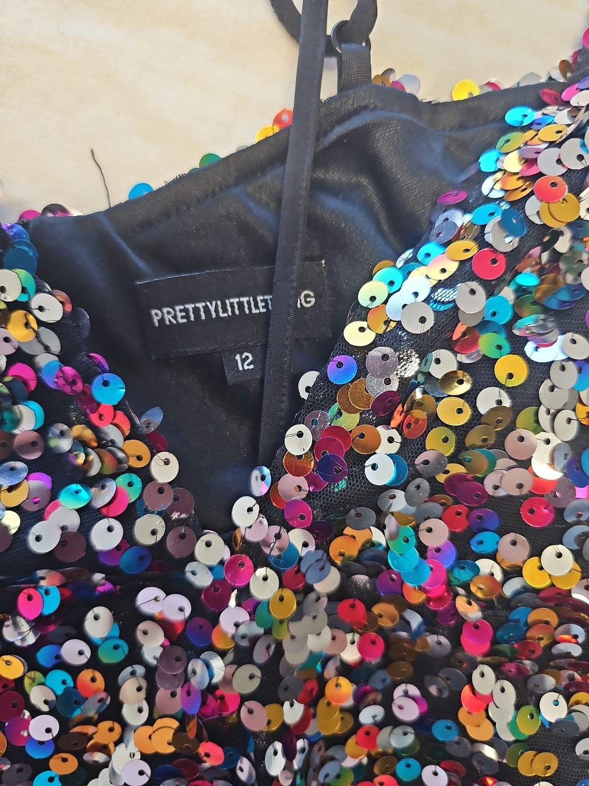 PrettyLittleThing Multi-Color Sequin Strappy Mini Dress UK12 CC947