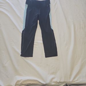 F&F Active Women's Cropped Leggings Black with Light Blue Contrast uk10 MM36