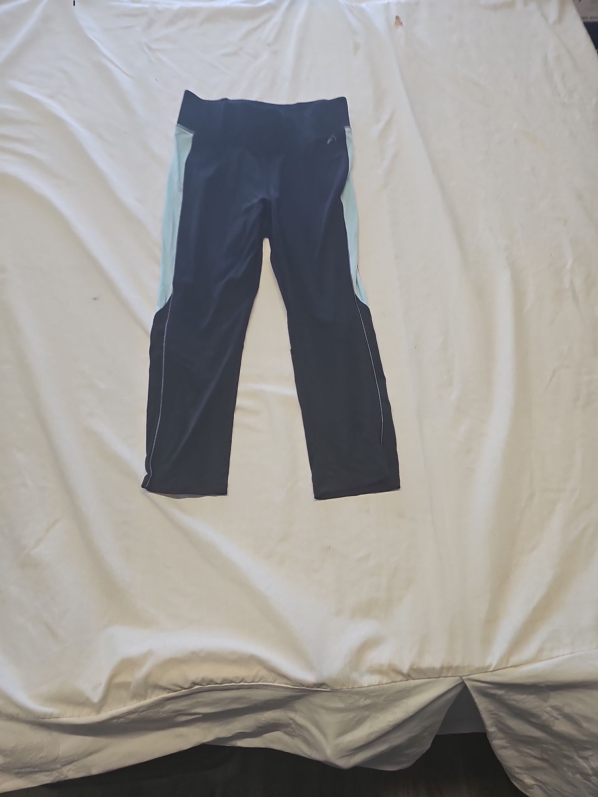 F&F Active Women's Cropped Leggings Black with Light Blue Contrast uk10 MM36