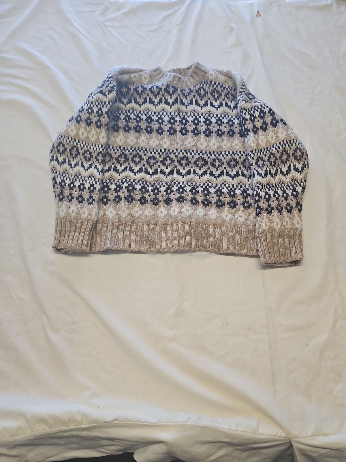 M&S Collection Fair Isle Knit Jumper in Beige and Navy s MM1003