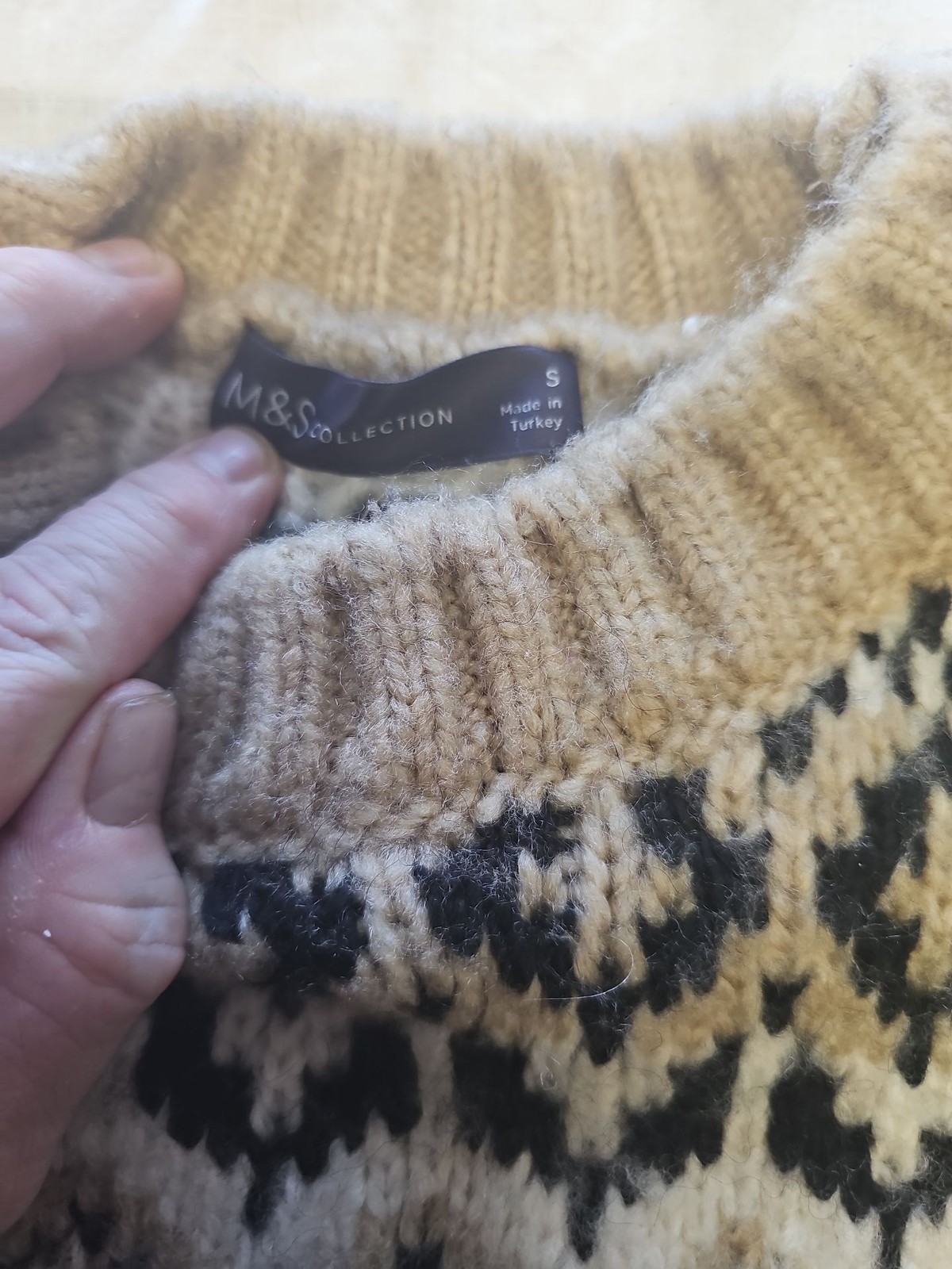 M&S Collection Fair Isle Knit Jumper in Beige and Navy s  MM1003