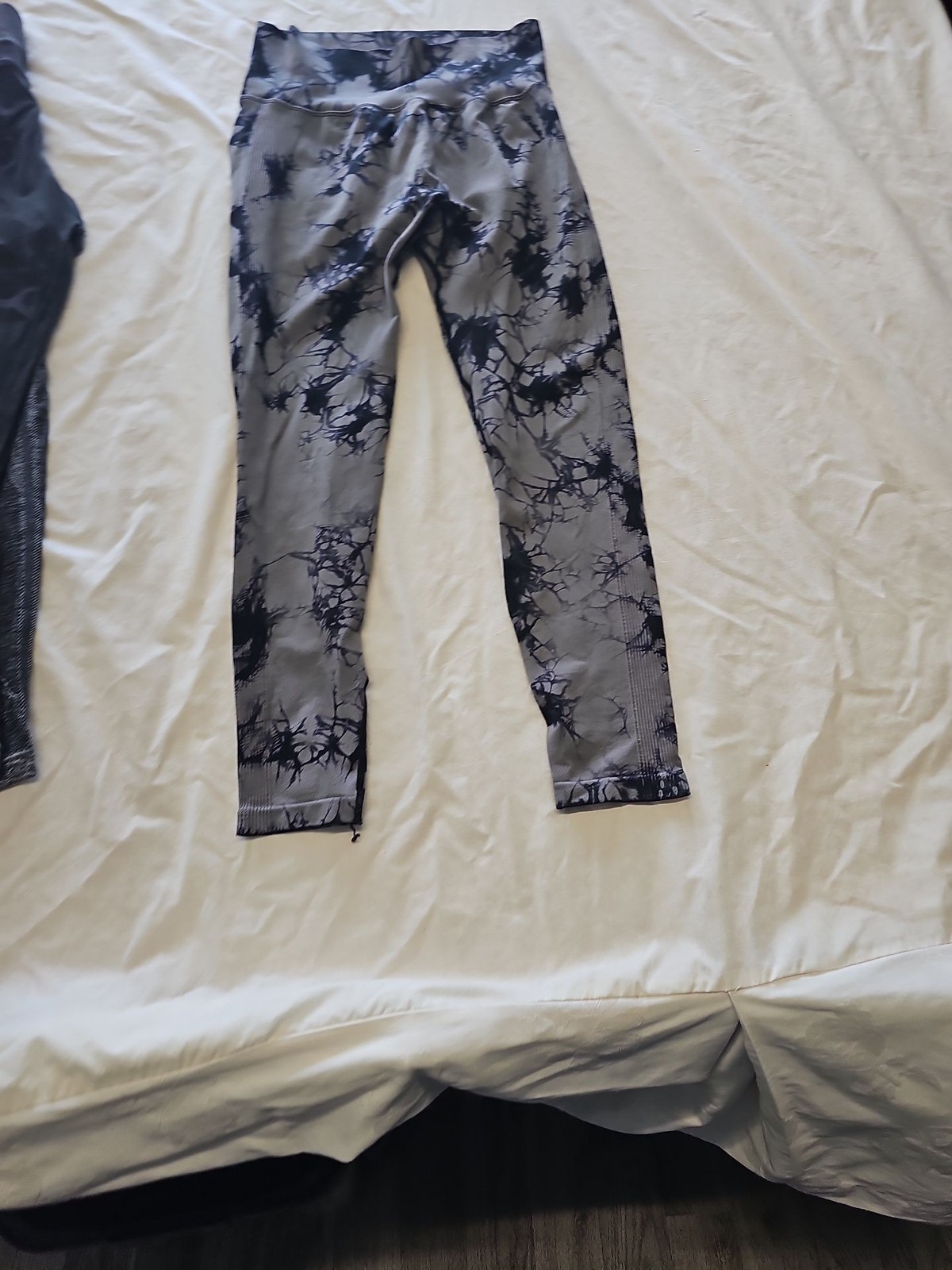 Grey Tie-Dye Seamless High-Waisted Gym Leggings w24 LL401