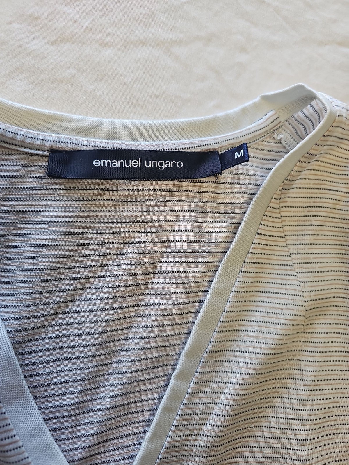 Emanuel Ungaro Vintage Micro-Stripe V-Neck Tee Size M KK204