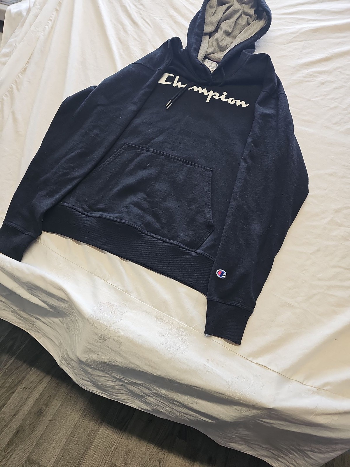 Champion Men's Navy Blue Script Logo Pullover Hoodie usa m LL1002 - Image 3
