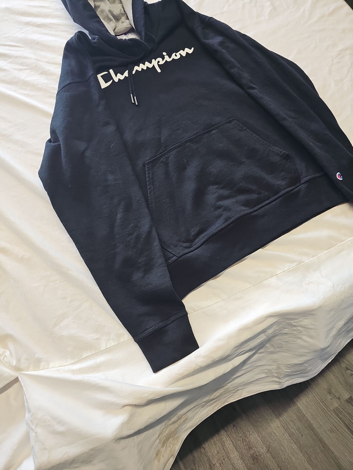 Champion Men's Navy Blue Script Logo Pullover Hoodie usa m LL1002 - Image 4
