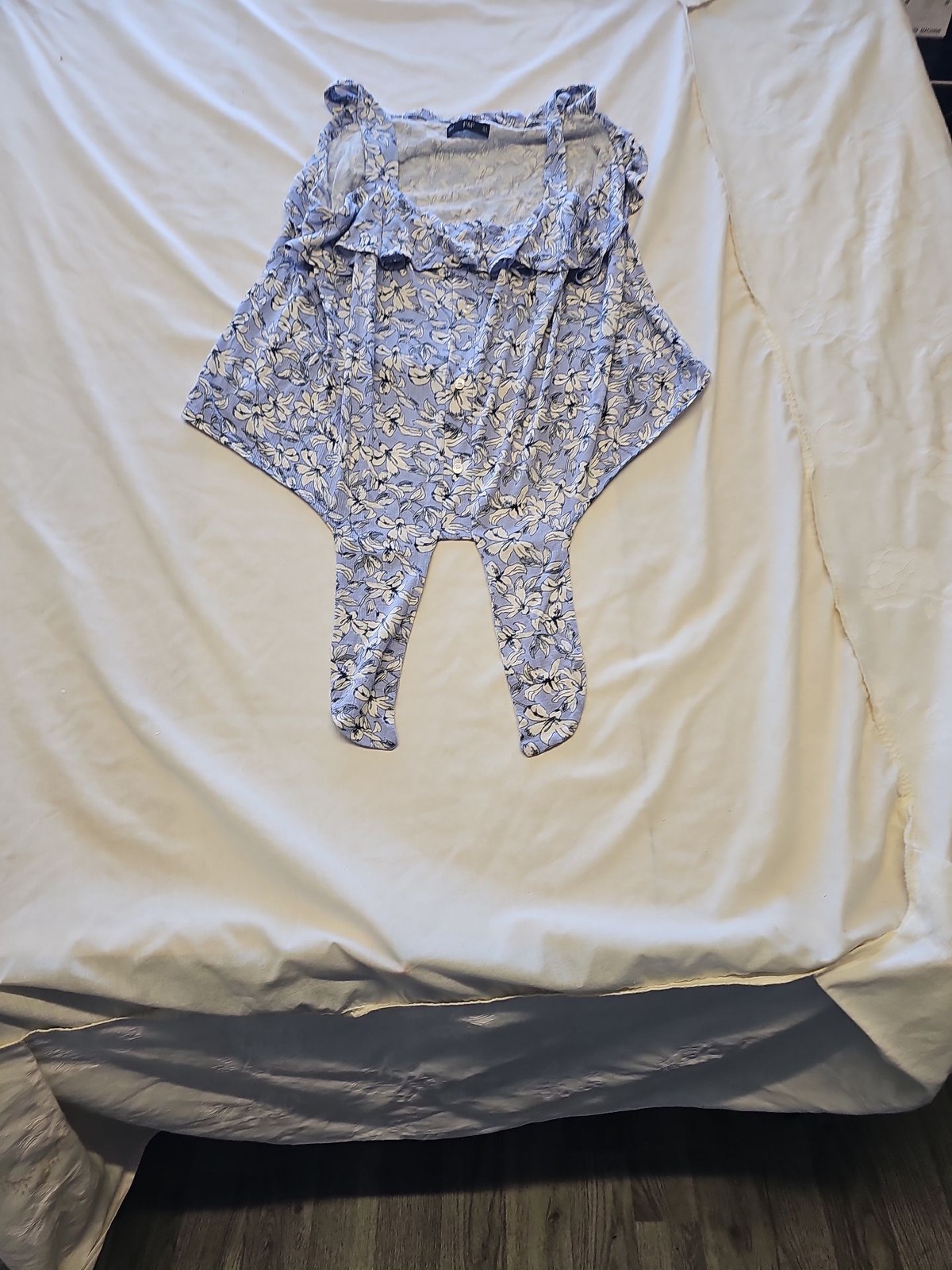 F&F Blue Floral Tie-Front Sleeveless Blouse UK16 KK209