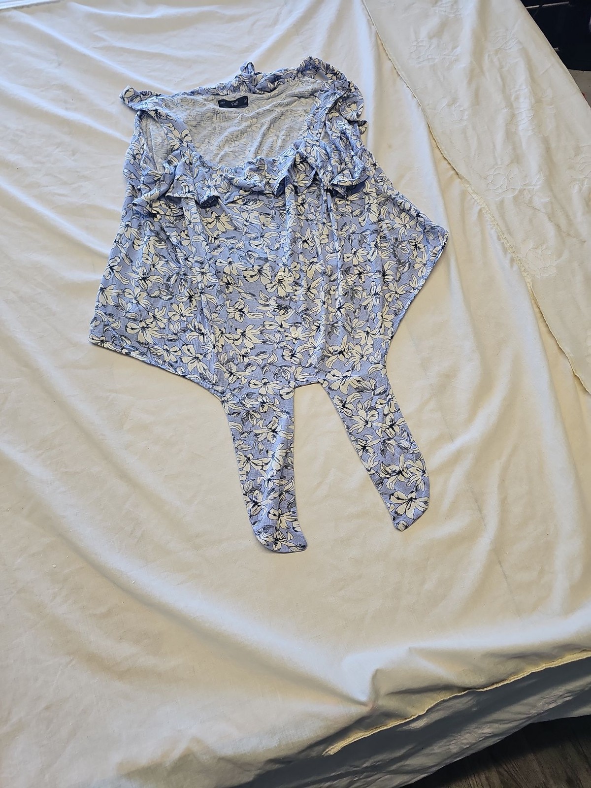 F&F Blue Floral Tie-Front Sleeveless Blouse UK16 KK209 - Image 3