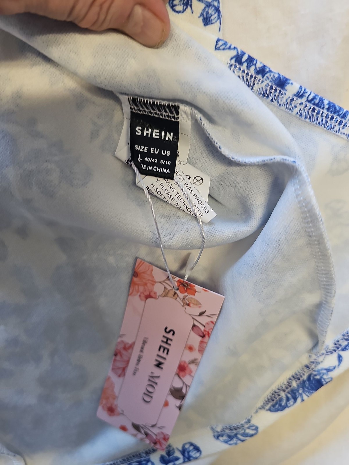SHEIN MOD Blue Toile Floral Print Midi Dress with Slit size 8/10 KK206