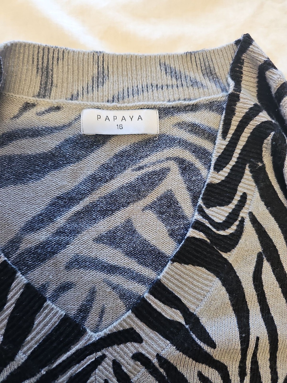 Papaya Zebra Print V-Neck Knitted Jumper size 16 KK192