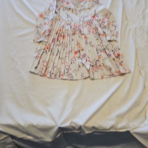 Girls Floral Pleated Long Sleeve Dress Ivory Pink KK200