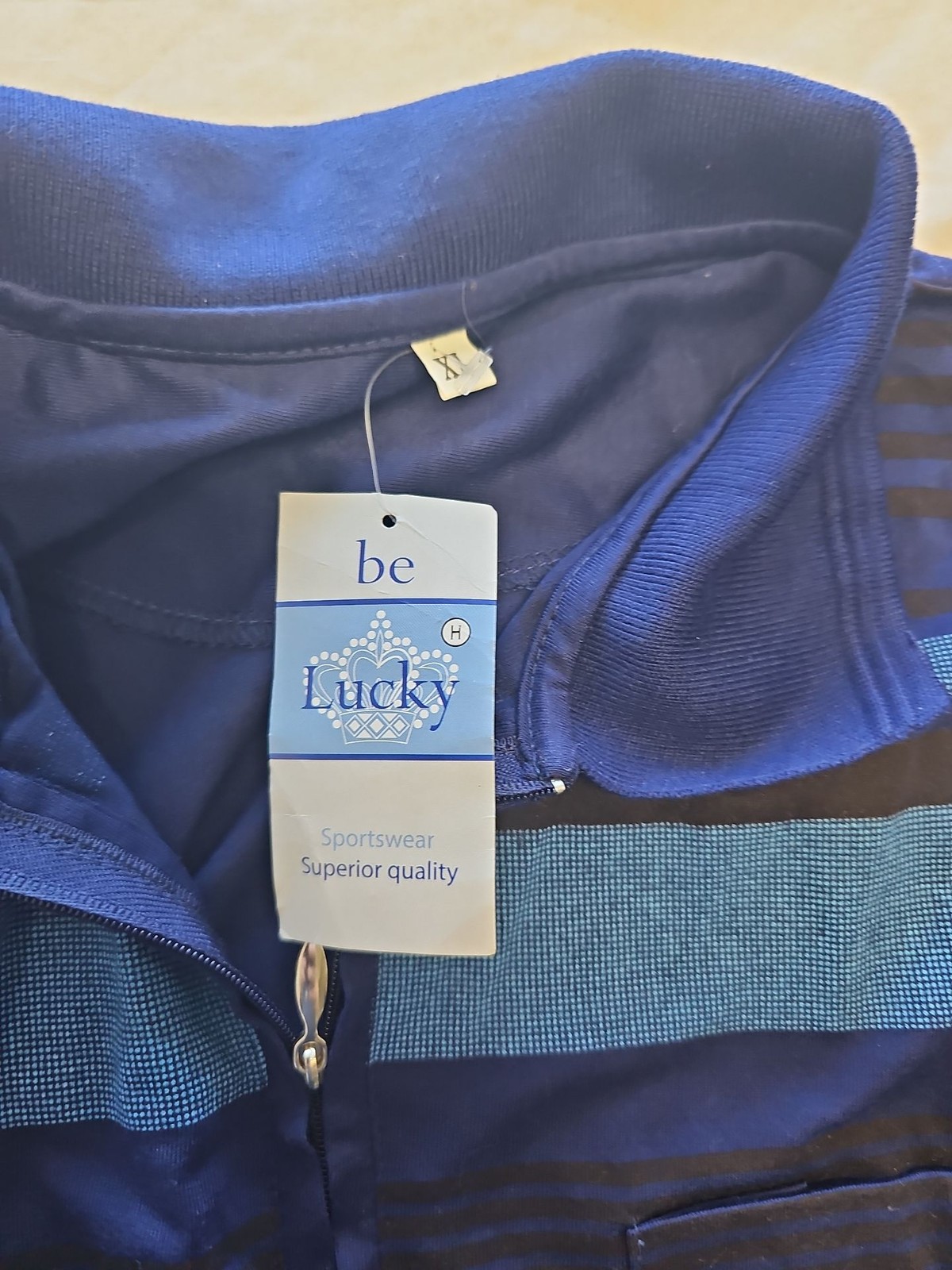 New Be Lucky Blue Striped Quarter-Zip Polo Shirt xl KK211