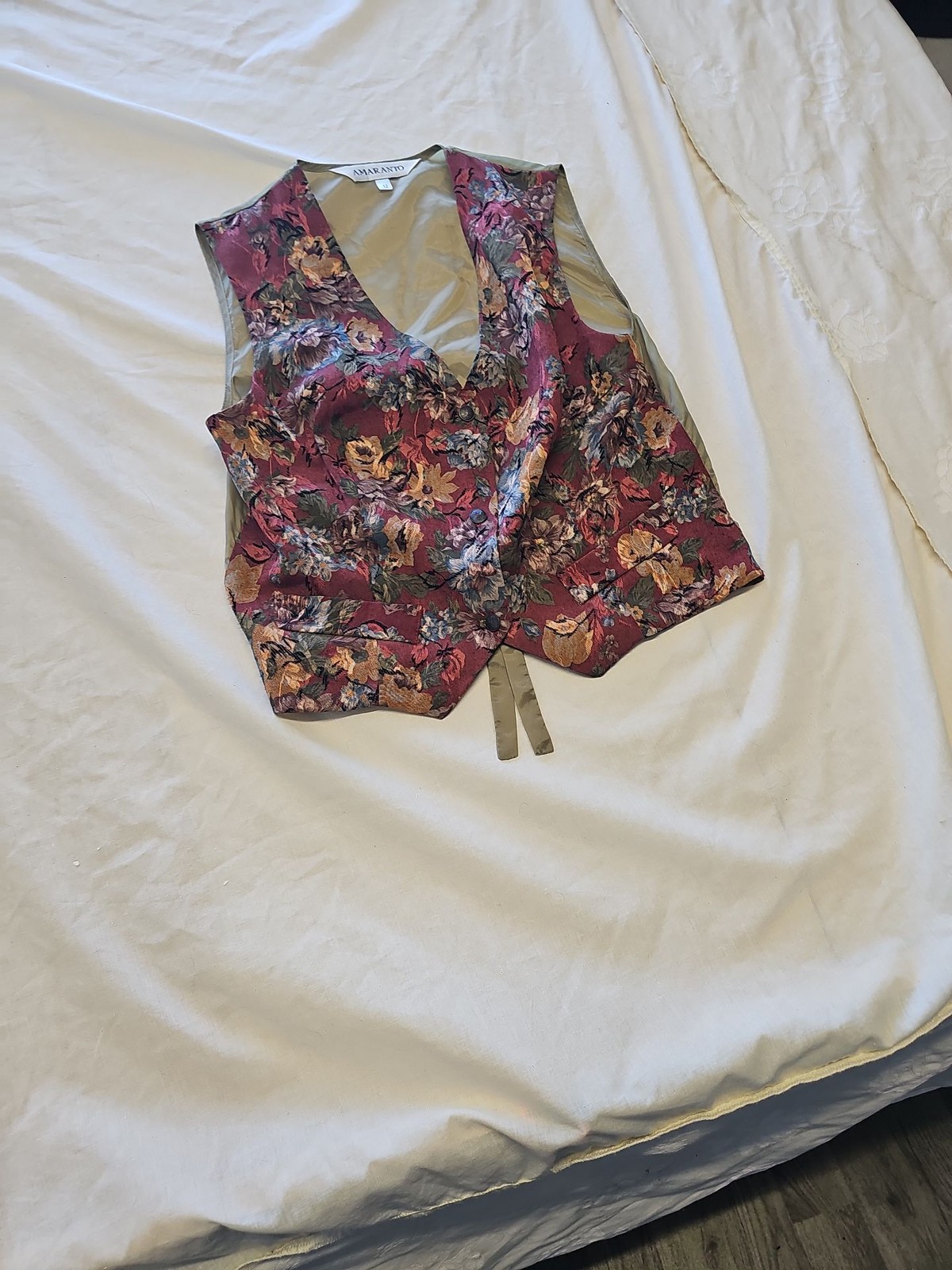 Vintage Amaranto Floral Tapestry Waistcoat - Size 12 KK187 - Image 3