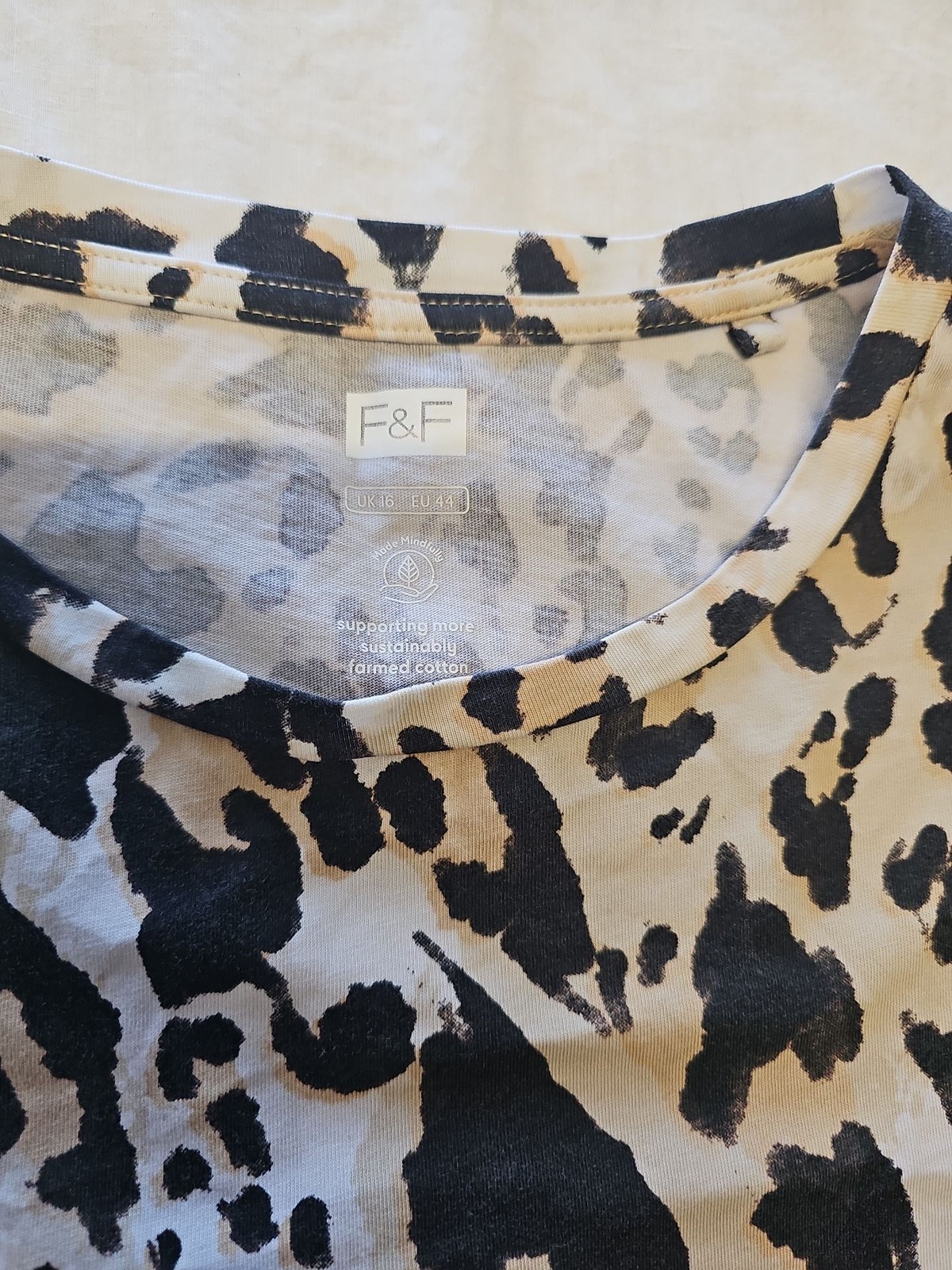 F&F Women’s Leopard Print Cotton T-Shirt Size UK 16 GG994