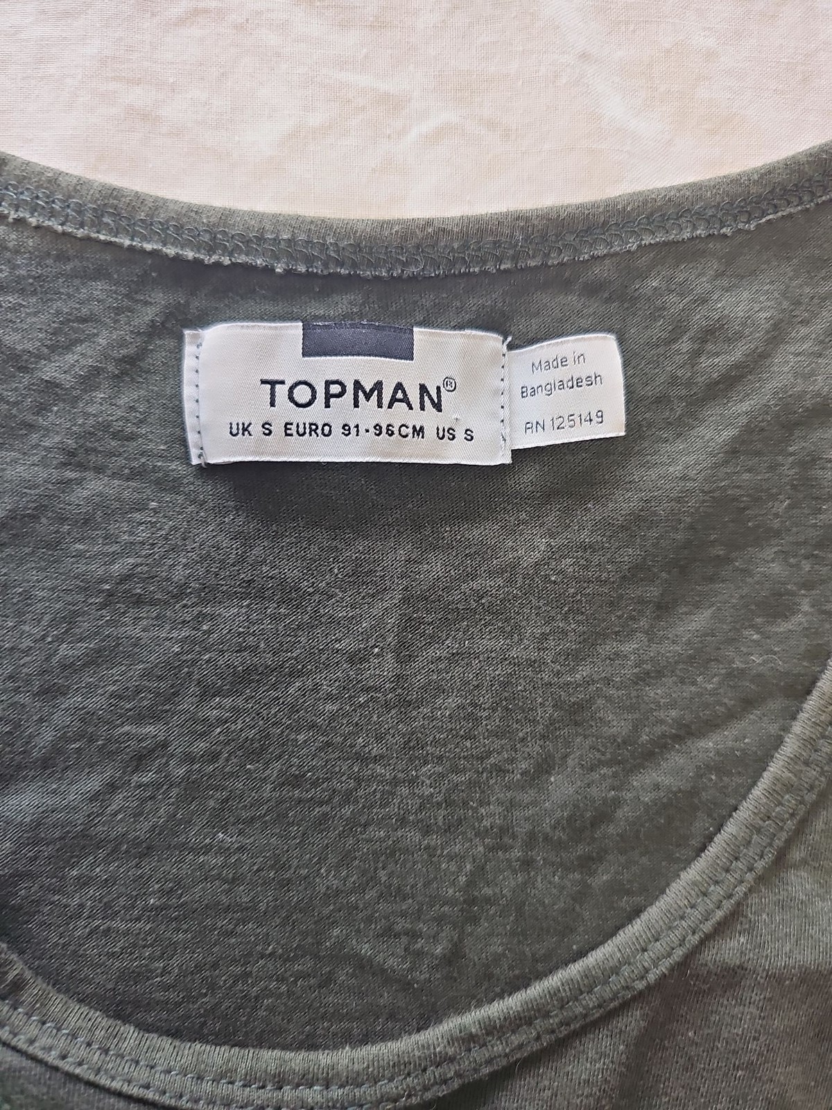 Topman Mens Khaki Green Sleeveless Vest Tank Top Size S Q765