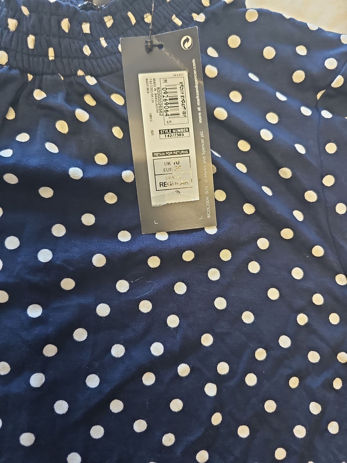 Marks & Spencer Navy Polka Dot Jersey Midi Skirt uk10 GG989