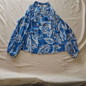 Peacocks Women's Blue & White Tropical Floral Blouse Size 16 O718