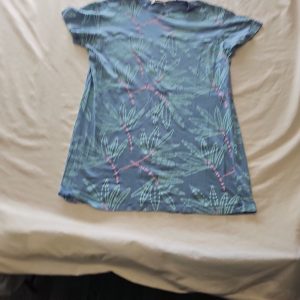 Tu Woman Blue Tropical Leaf Print Short Sleeve Jersey T-Shirt Dress O718
