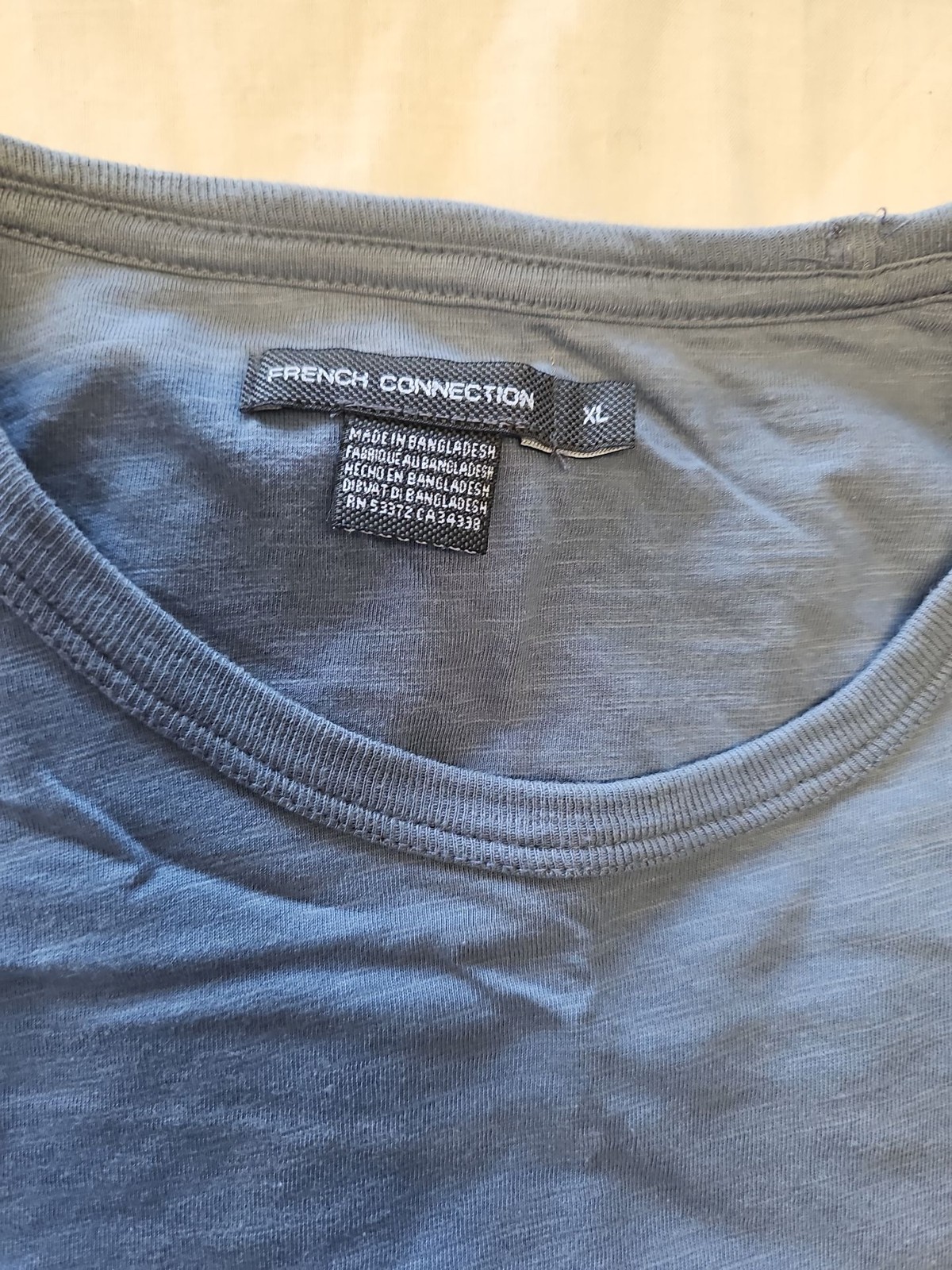 French Connection Men’s Blue Slub Cotton Pocket T-Shirt xl Q771