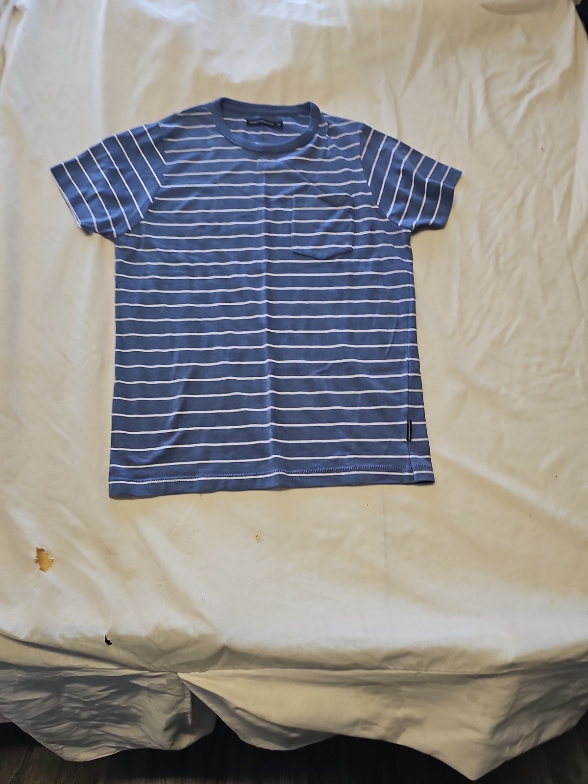 French Connection Men's Striped Pocket T-Shirt in Slate Blue M Q770