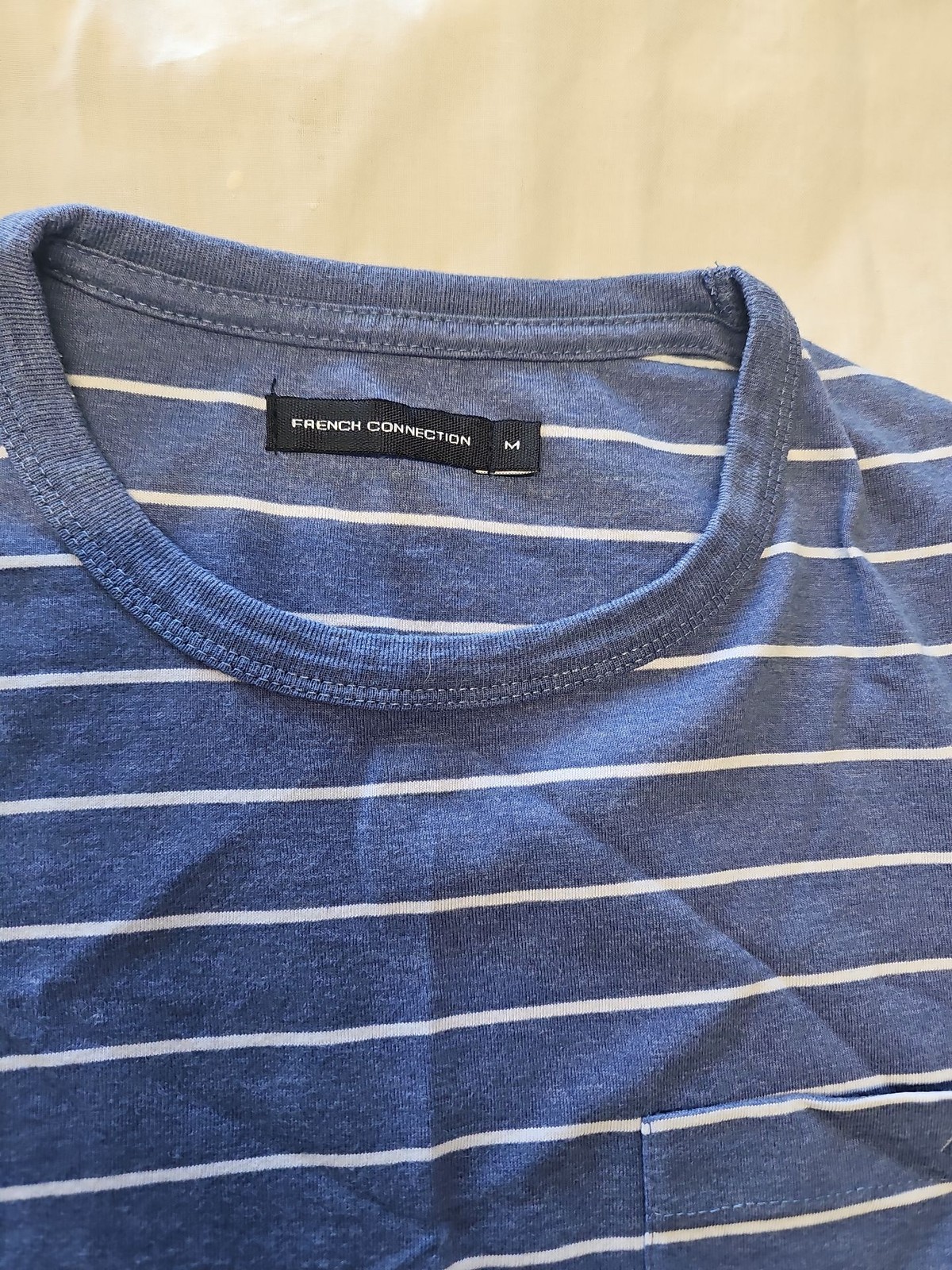 French Connection Men’s Striped Pocket T-Shirt in Slate Blue M Q770