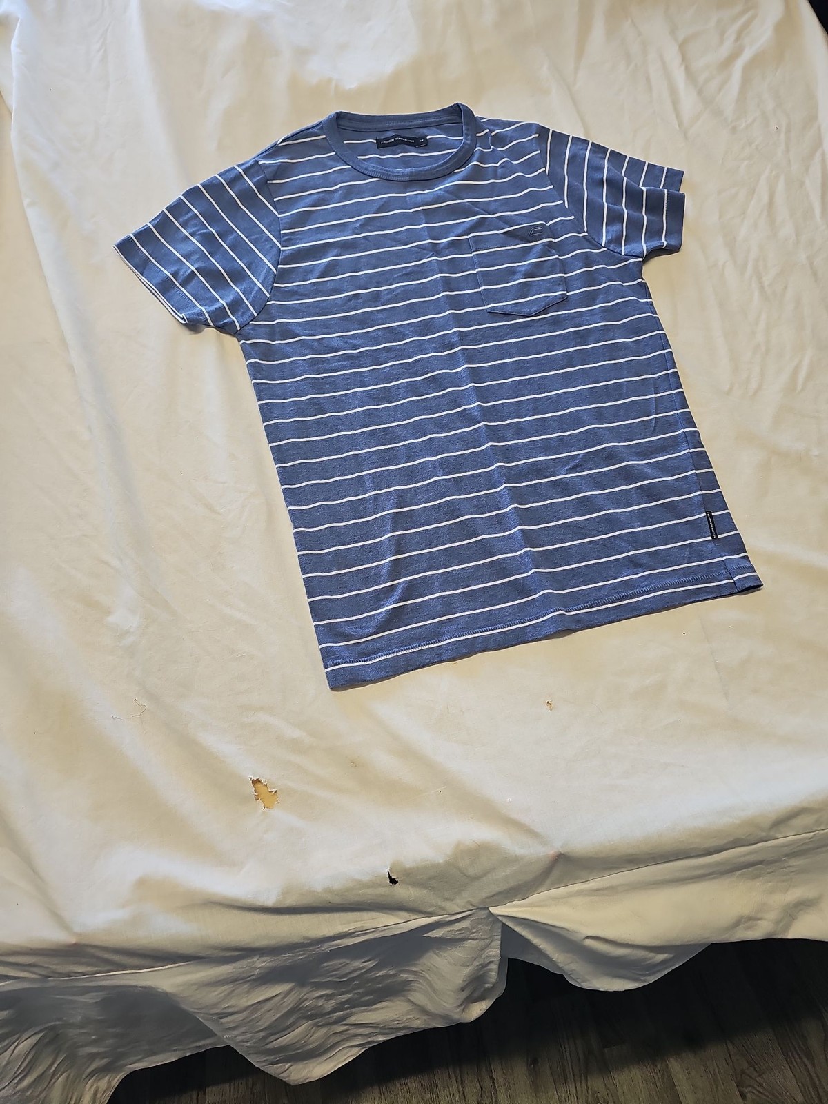 French Connection Men's Striped Pocket T-Shirt in Slate Blue M Q770 - Image 3