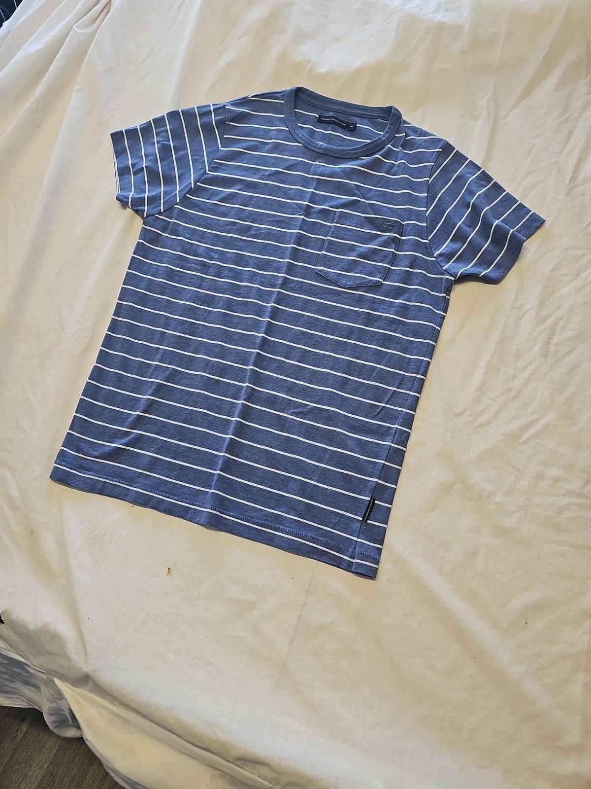 French Connection Men's Striped Pocket T-Shirt in Slate Blue M Q770 - Image 4