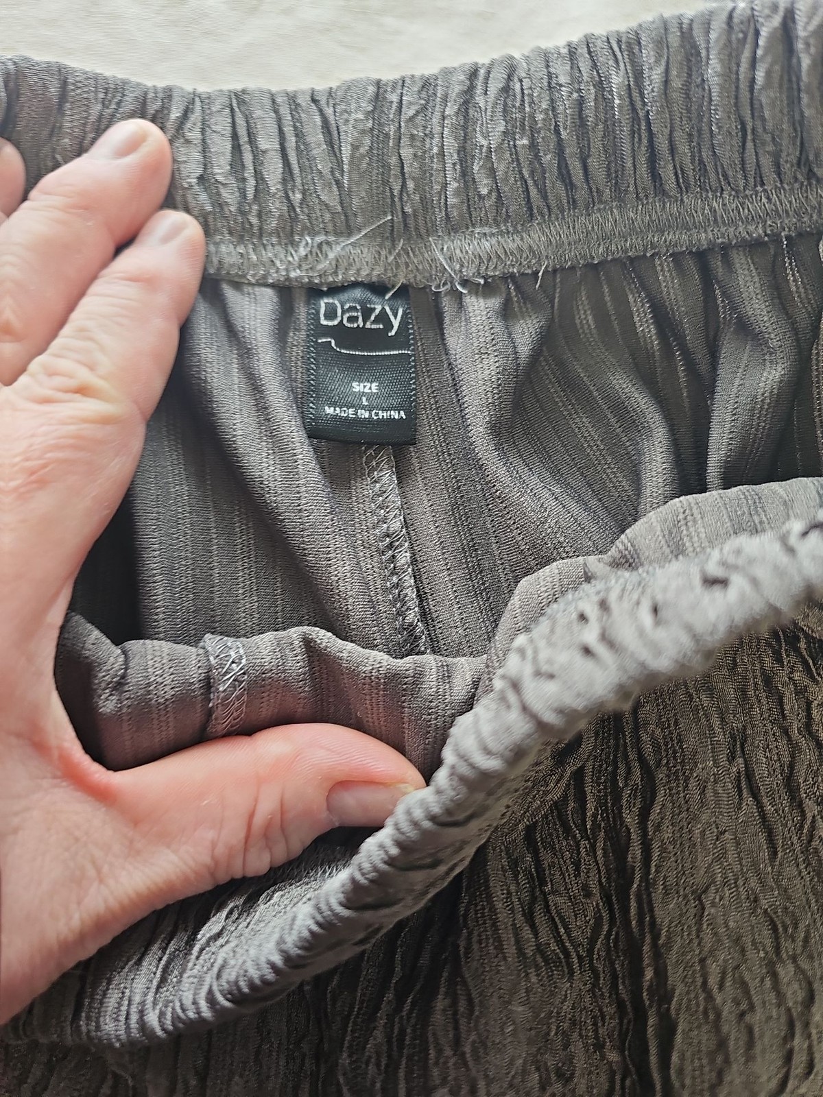 Dazy Grey Textured Plisse Wide Leg Trousers L Q782
