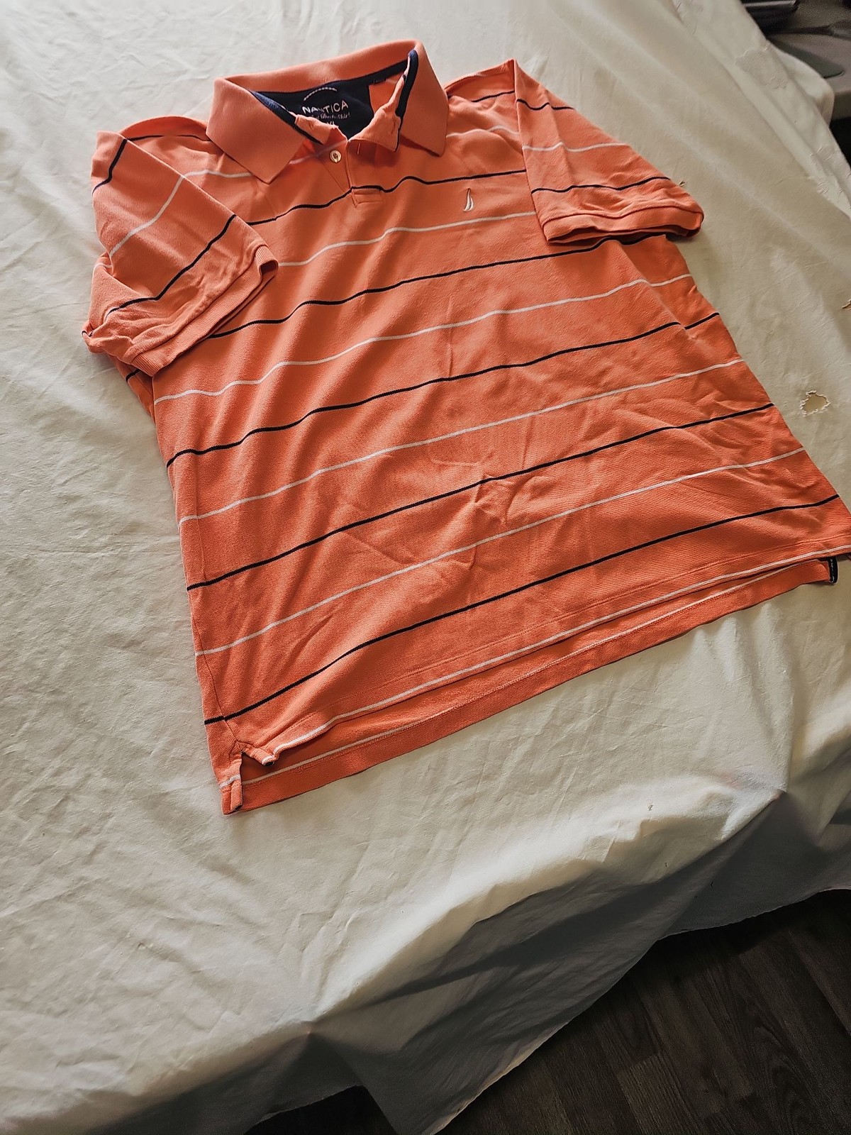 Nautica True Deck Shirt Striped Polo XL Orange xl R784 - Image 3