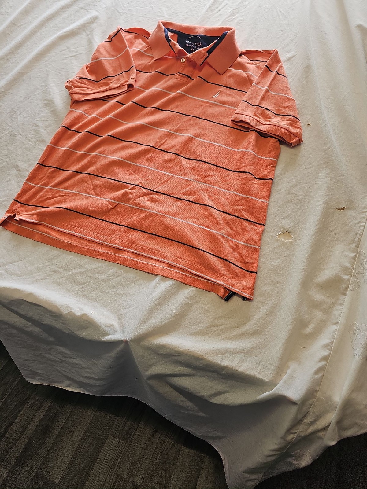 Nautica True Deck Shirt Striped Polo XL Orange xl R784 - Image 4