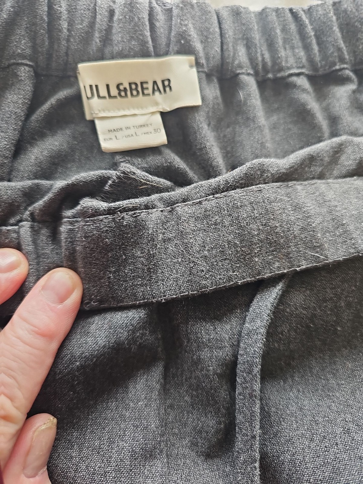 Pull&Bear Dark Grey Wide Leg Linen Blend Trousers L R794