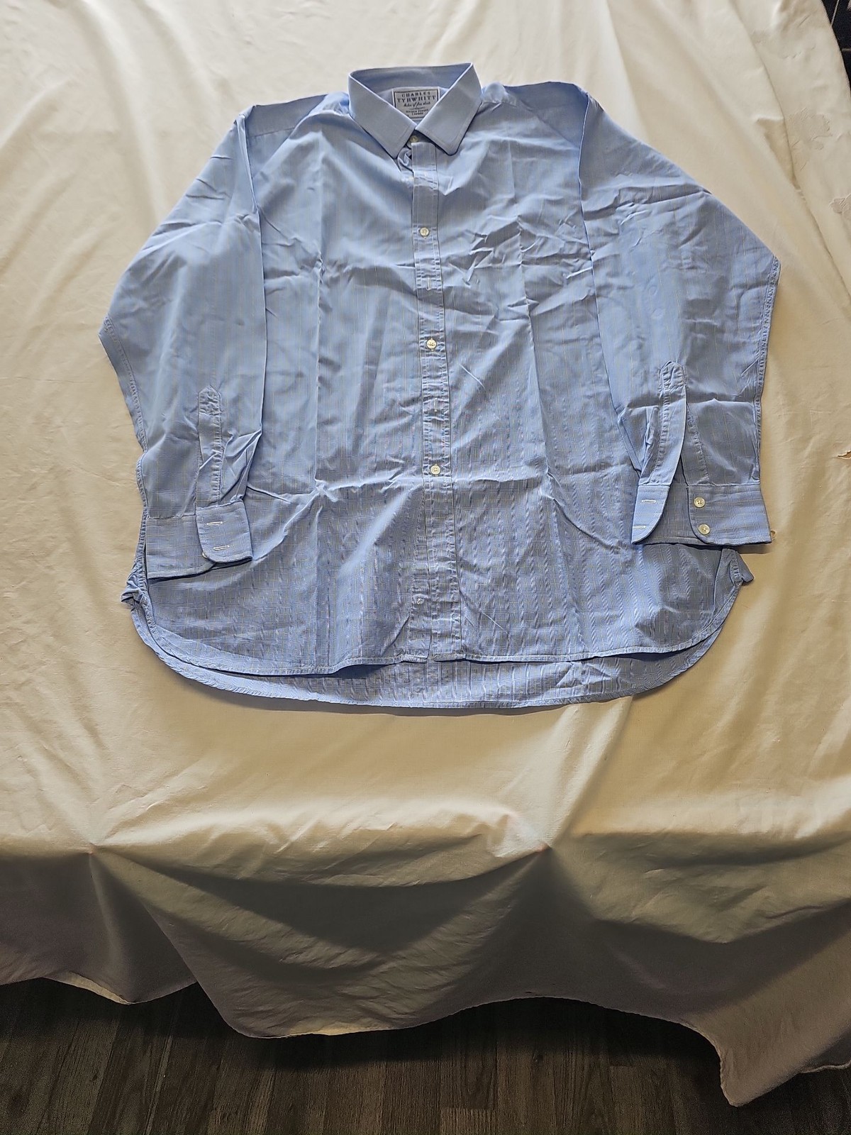 Charles Tyrwhitt Men's Light Blue Plaid Dress Shirt 17.5 36 S805