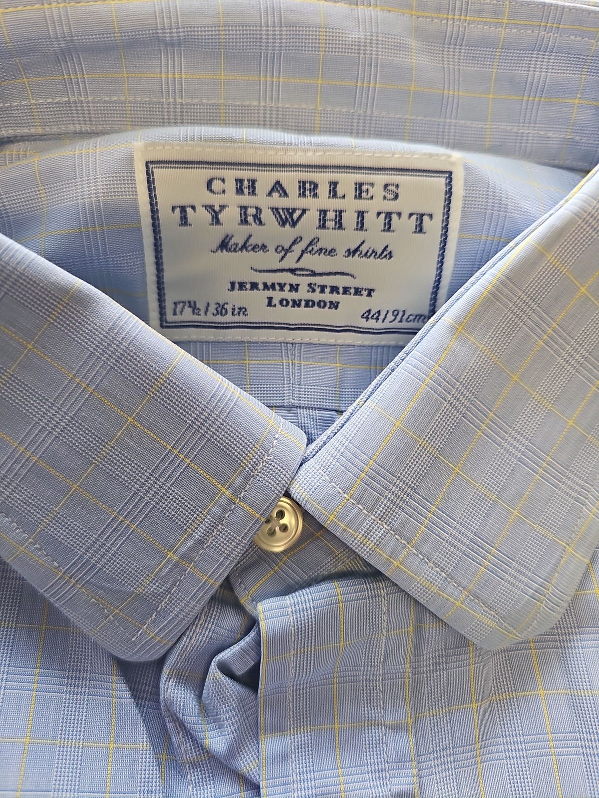 Charles Tyrwhitt Men’s Light Blue Plaid Dress Shirt 17.5 36 S805