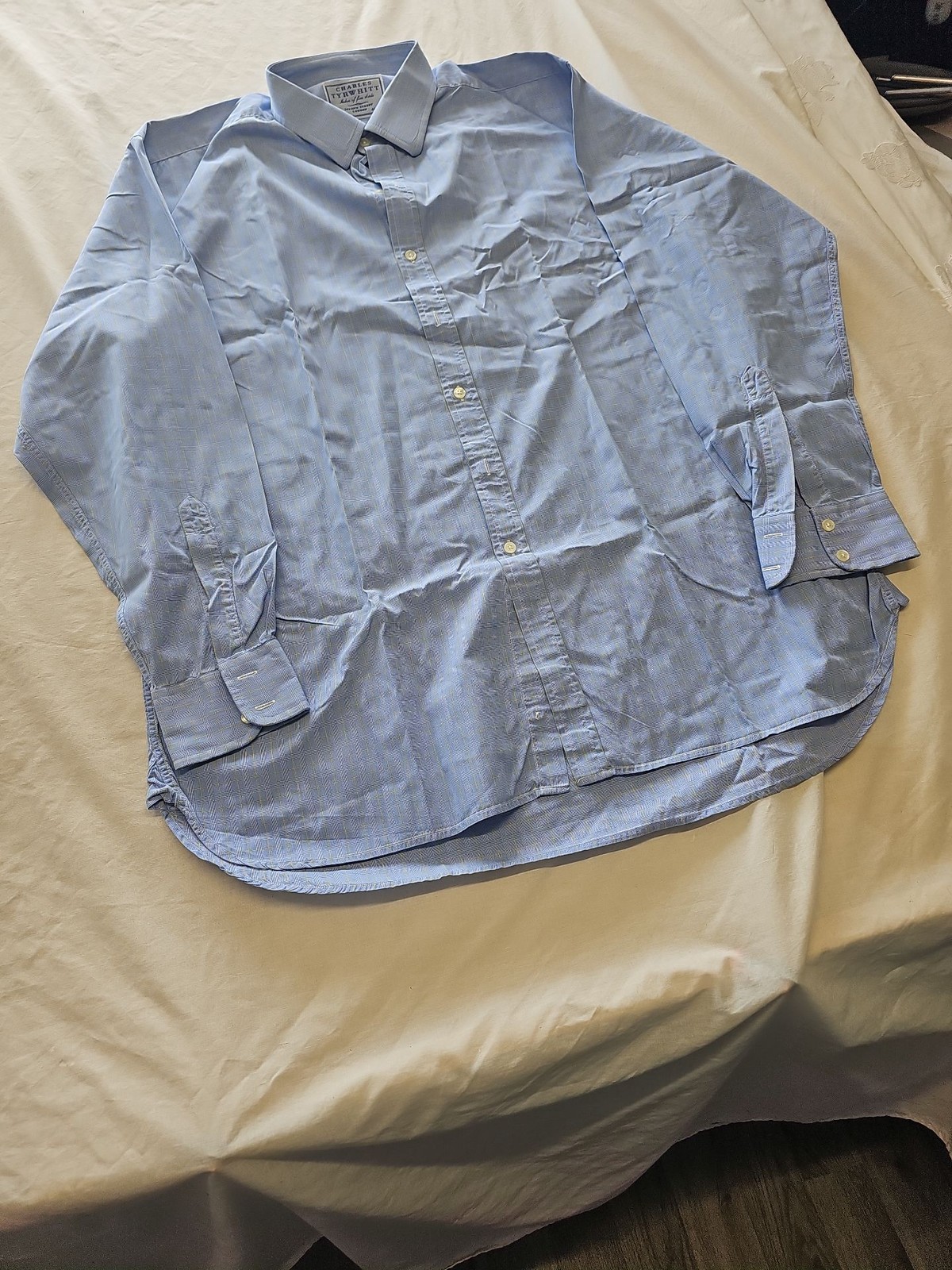 Charles Tyrwhitt Men's Light Blue Plaid Dress Shirt 17.5 36 S805 - Image 3
