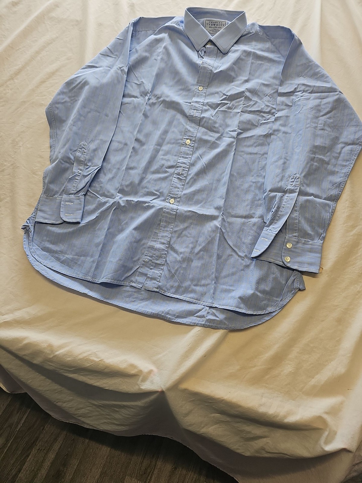 Charles Tyrwhitt Men's Light Blue Plaid Dress Shirt 17.5 36 S805 - Image 4