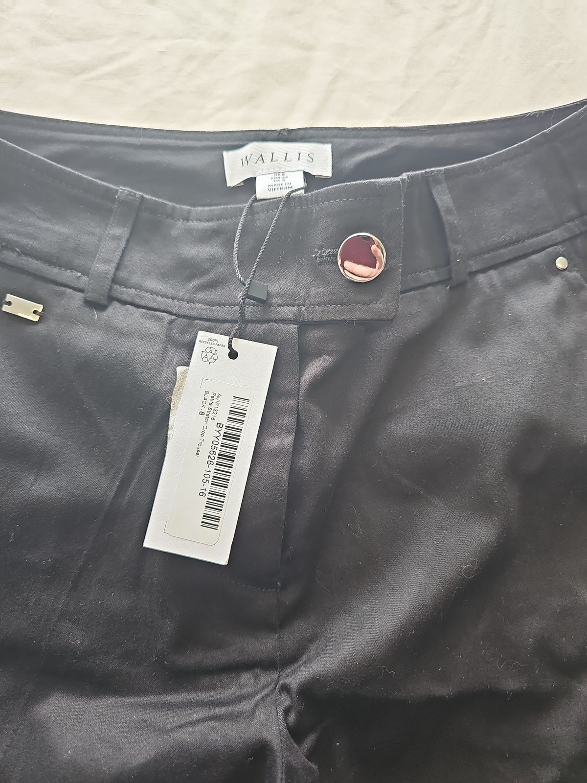 Wallis Petite Black Stretch Crop Trousers Uk8 R802