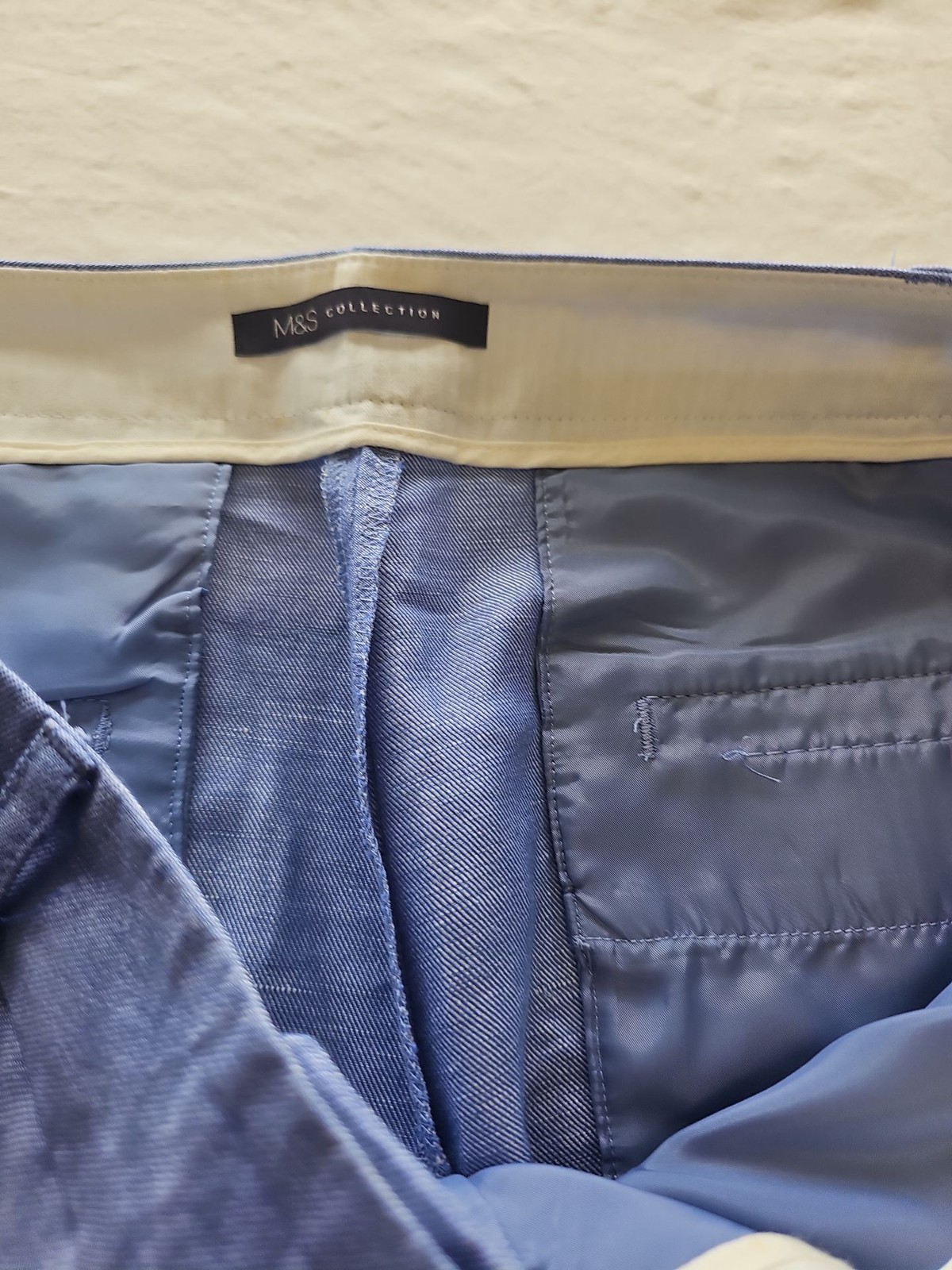 M&S Collection Light Blue Micro-Check Crop Trousers Uk 18 T834