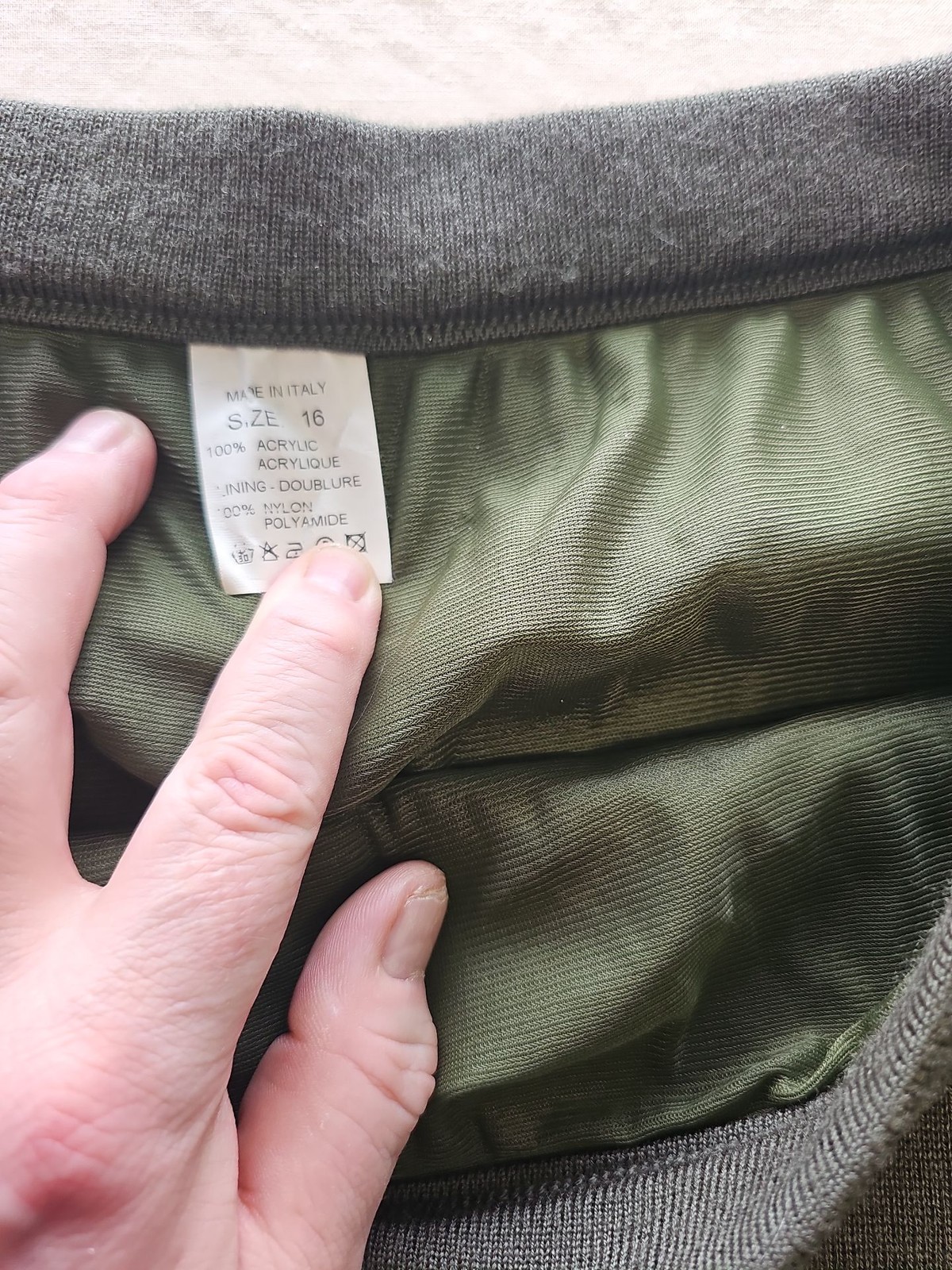 Vintage Italian-Made Dark Forest Green Acrylic Knit Pencil Skirt Size16 T836