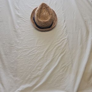 Classic Woven Straw Fedora Hat with Navy Ribbon Accent Hat830