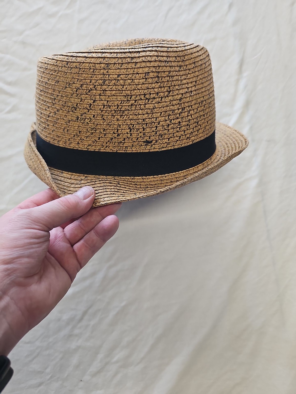Classic Straw Trilby Fedora with Black Grosgrain Band 831