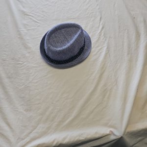 Vintage Style Denim-Effect Fedora Hat with Polka Dot Band 833