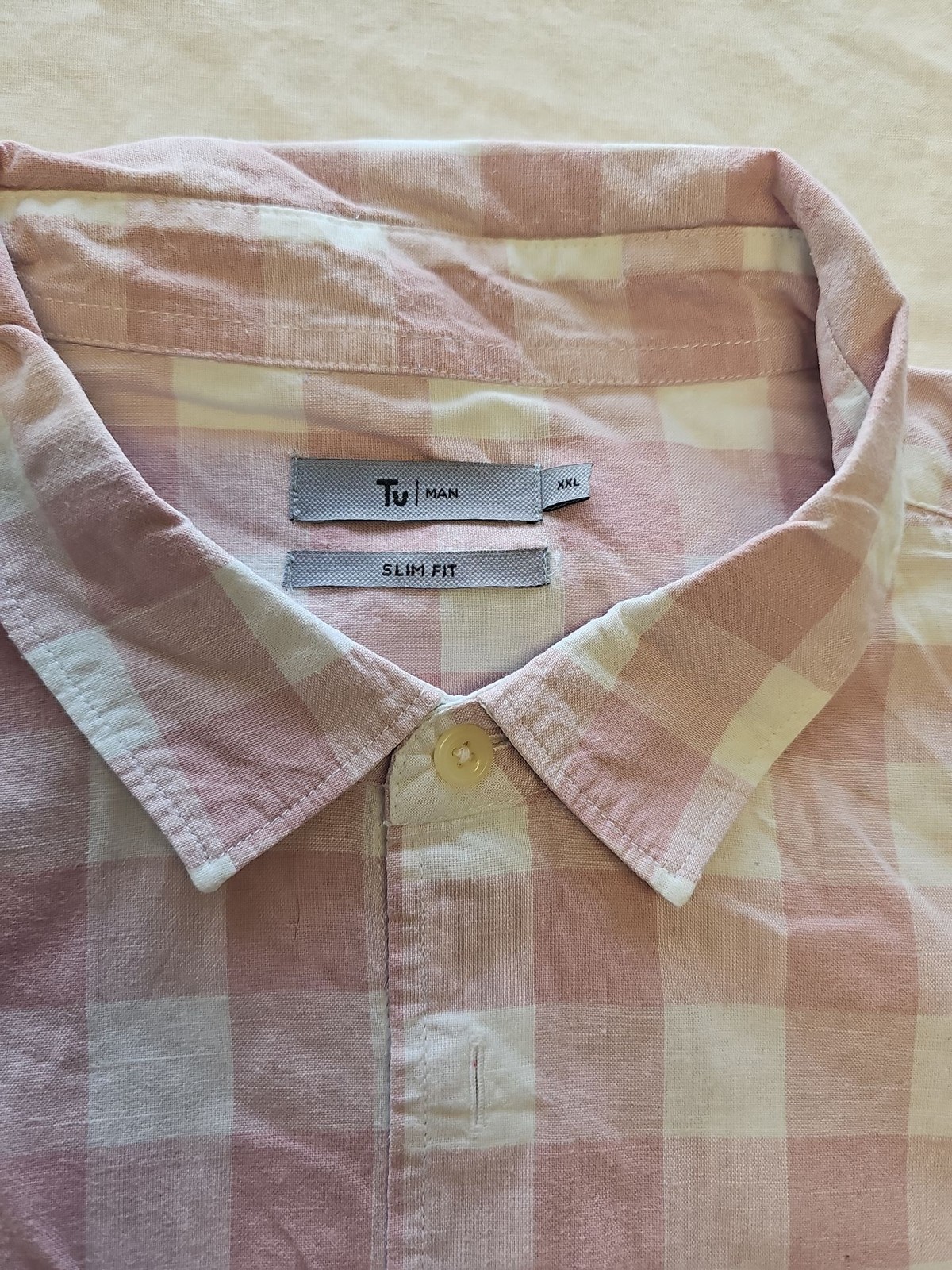 Tu Man XXL Slim Fit Pink Gingham Short Sleeve Shirt U843