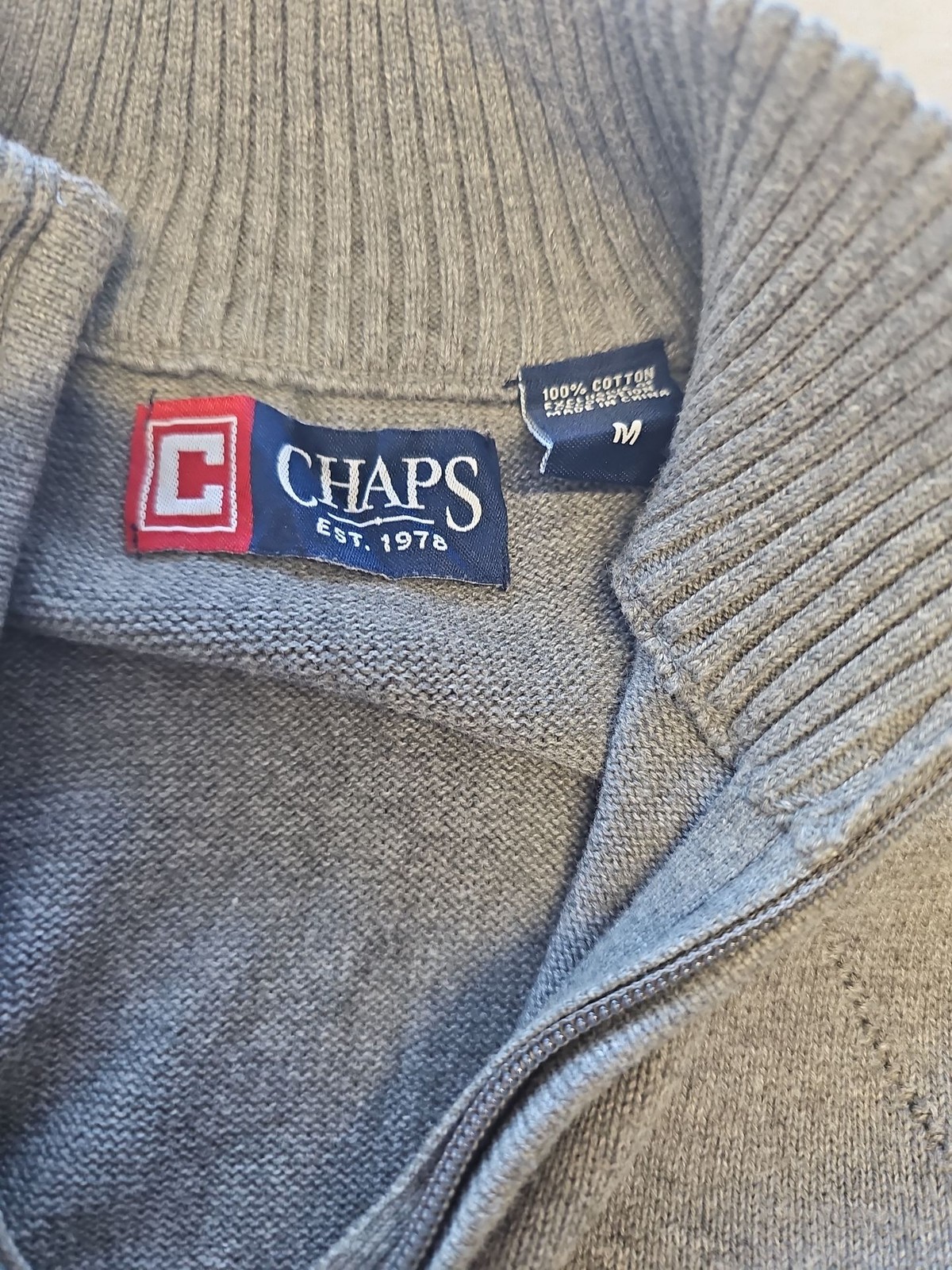 Chaps Men’s Grey Diamond Knit Full-Zip Gilet Cotton Sweater Vest M X870