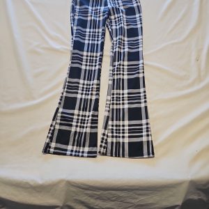 Vintage-Style Monochrome Plaid High-Waisted Flare Trousers Aporox 12 to 14 V858